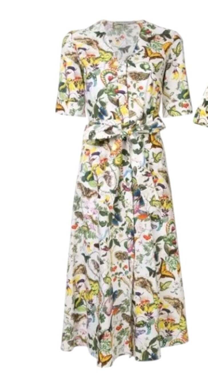 Mary Katrantzou 100% Pure Silk Butterfly Botanical Midi Dress Size UK 14 US 10